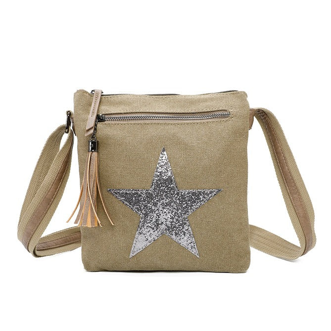 Craze London Multi color Star Canvas Shoulder Bag