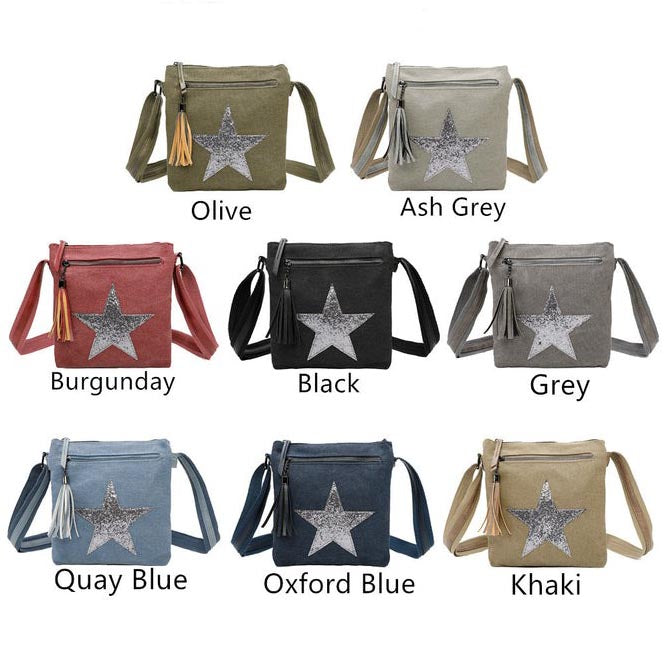 Craze London Multi color Star Canvas Shoulder Bag