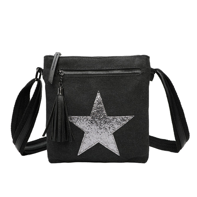 Craze London Multi color Star Canvas Shoulder Bag