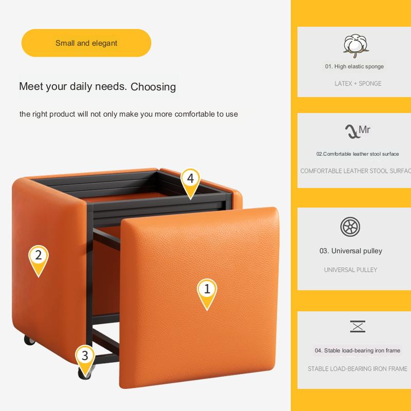 5 in 1 Storage Stool Cube Seating with wheels Multi-functional Furniture
