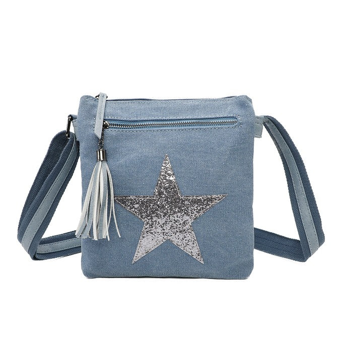 Craze London Multi color Star Canvas Shoulder Bag