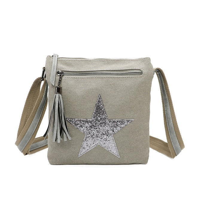 Craze London Multi color Star Canvas Shoulder Bag