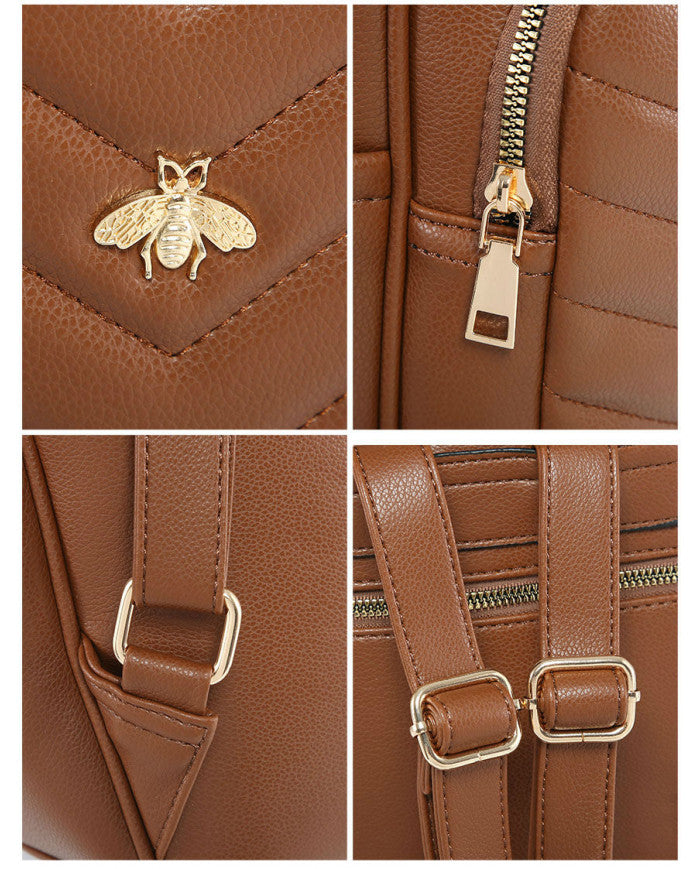 Craze London Backpack with quilted pattern and metal bee details