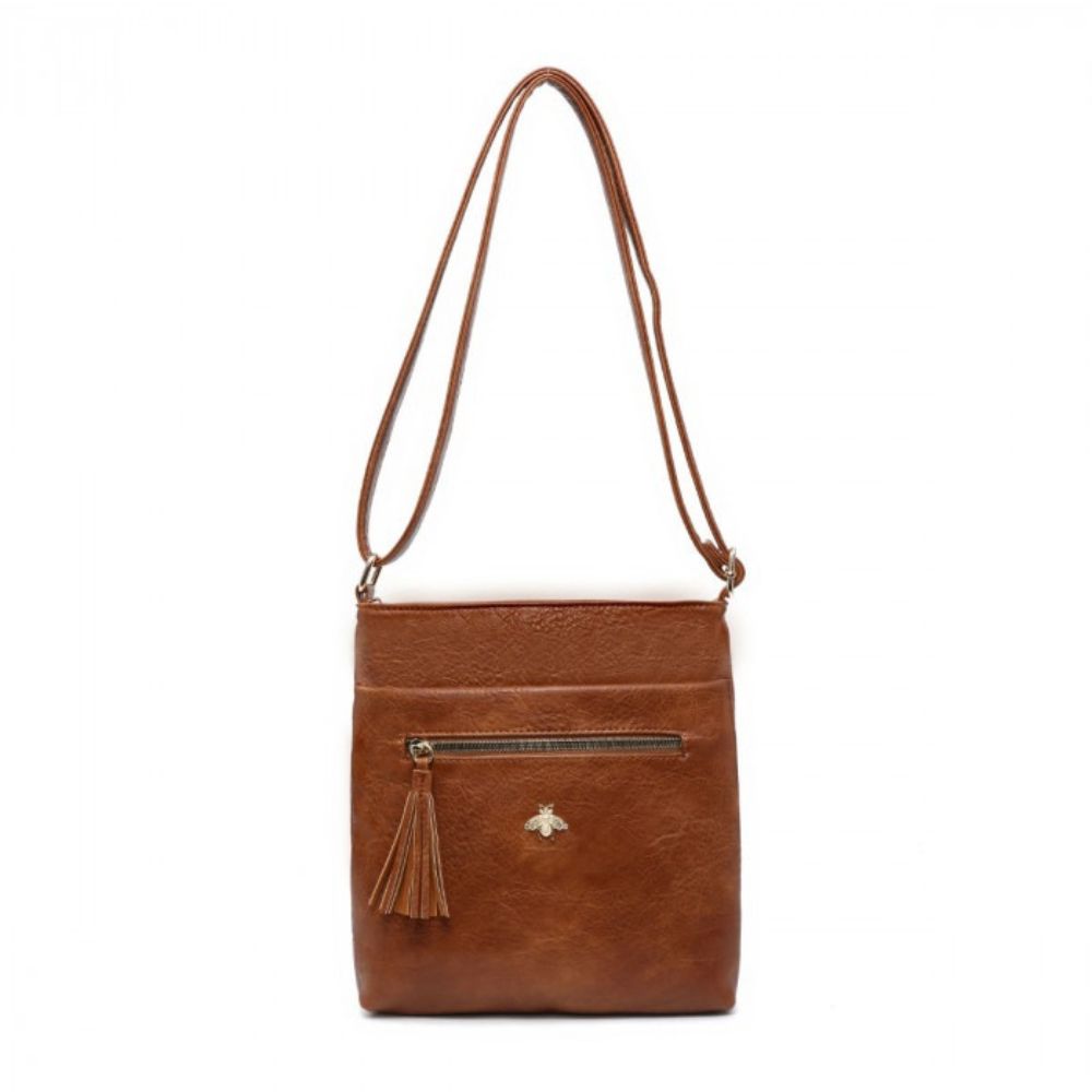 Craze London Crossbody bag with tassel details & Zipped Pockets