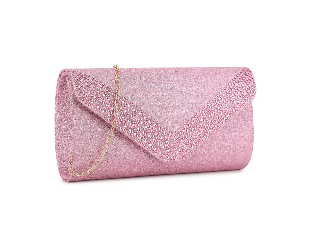 Craze London Diamante Pattern Glittered Clutch Bag