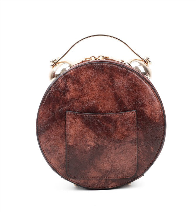 Craze London Leather Shoulder bag with Antique Clock Design