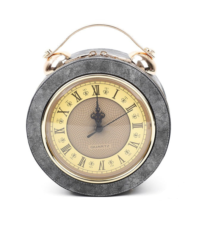 Craze London Leather Shoulder bag with Antique Clock Design