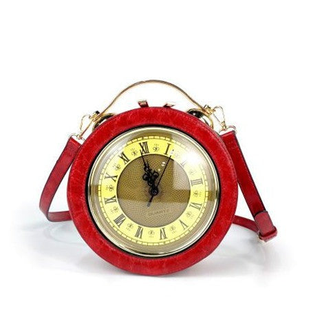 Craze London Leather Shoulder bag with Antique Clock Design