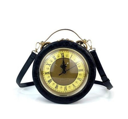 Craze London Leather Shoulder bag with Antique Clock Design