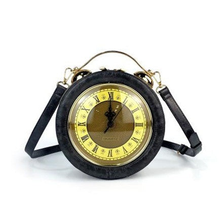 Craze London Leather Shoulder bag with Antique Clock Design