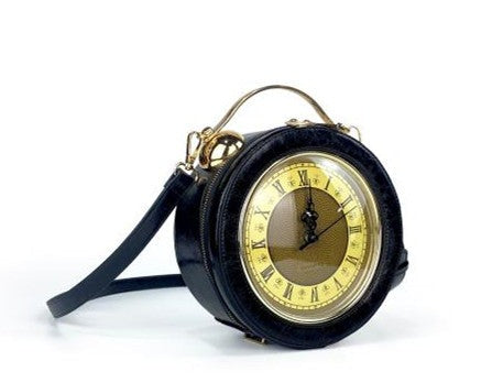 Craze London Leather Shoulder bag with Antique Clock Design