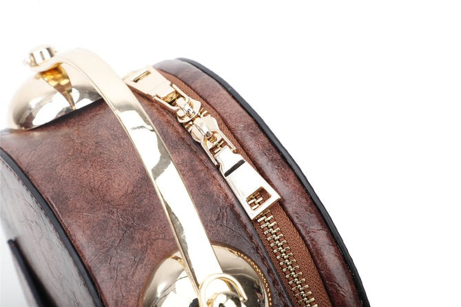 Craze London Leather Shoulder bag with Antique Clock Design