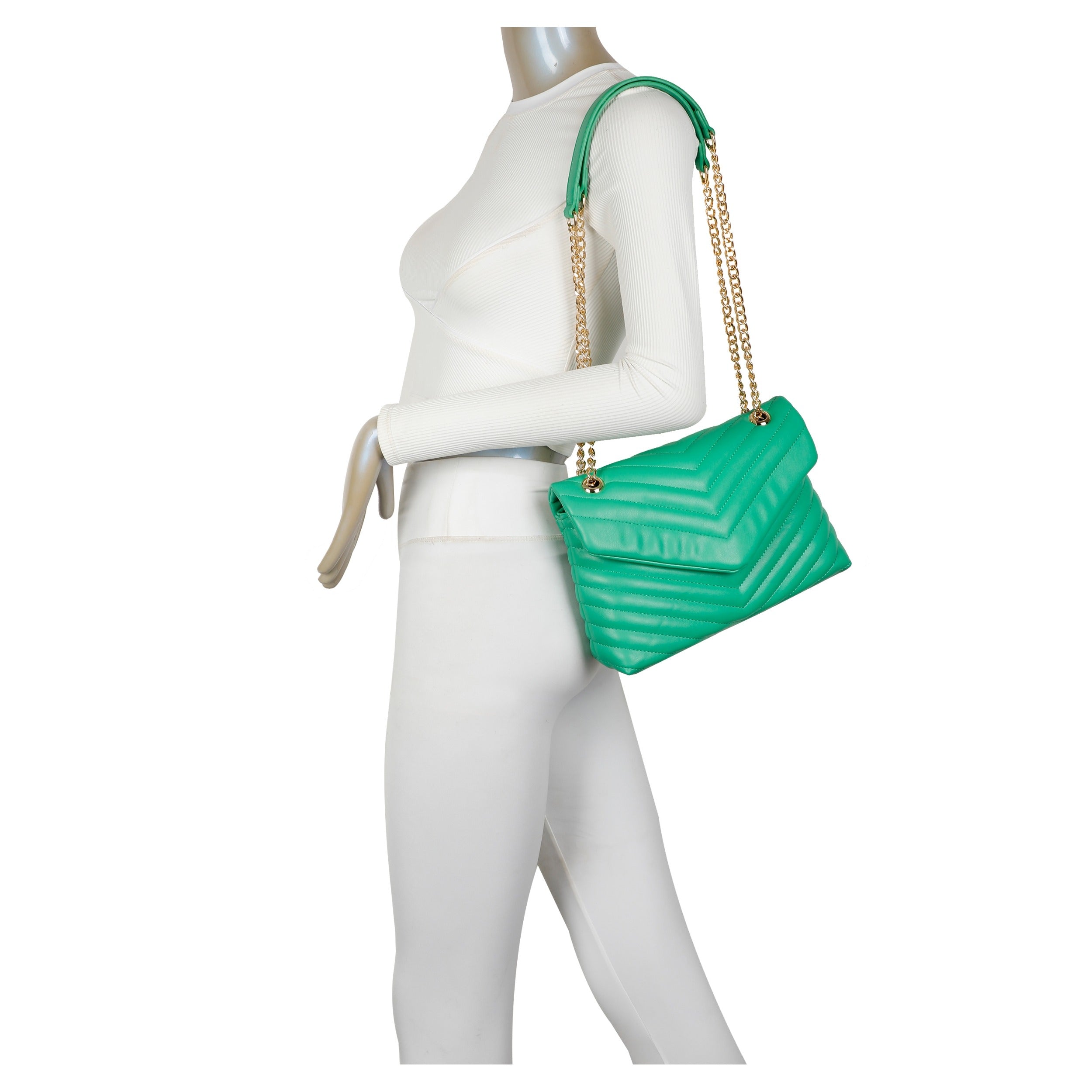 Craze London Quilted Shoulder Bag Long Chain strap