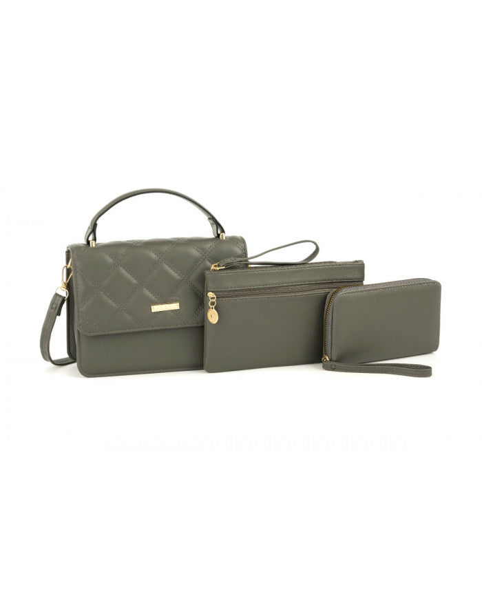 Craze London Quilted 3 in 1 Top Handle Crossbody Bag