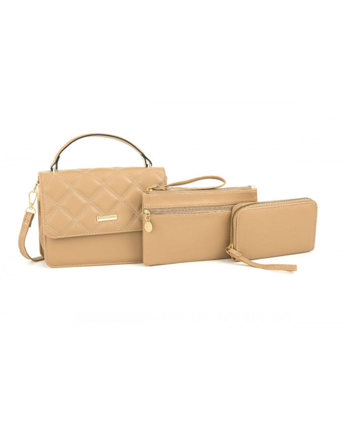Craze London Quilted 3 in 1 Top Handle Crossbody Bag