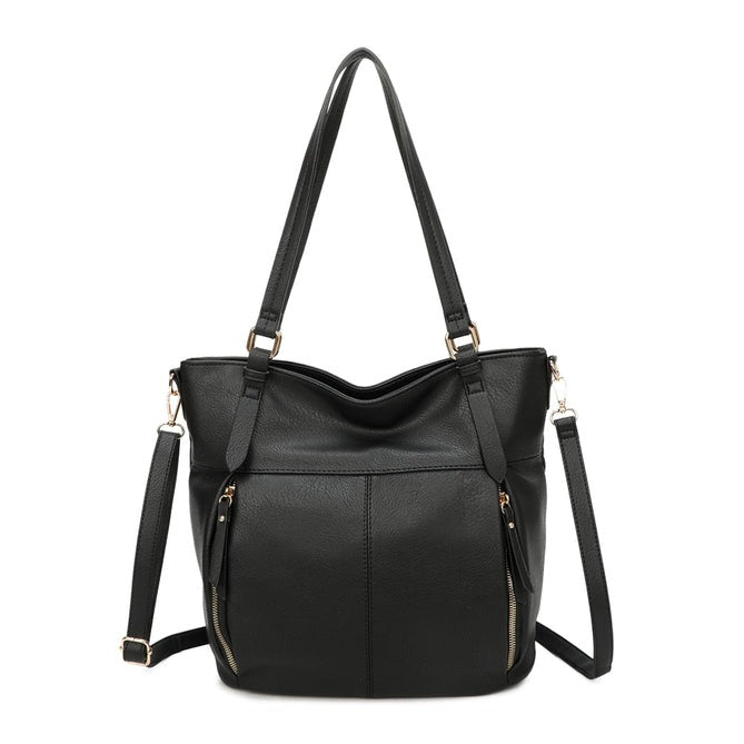 Craze London Shoulder Bag with Front and Back Pockets Zippers
