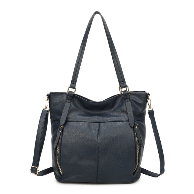 Craze London Shoulder Bag with Front and Back Pockets Zippers