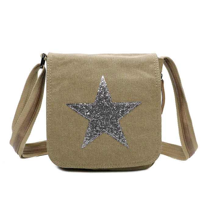 Craze London Star Canvas Shoulder Bag