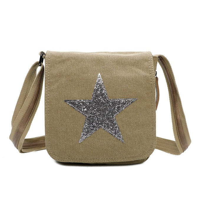 Craze London Star Canvas Shoulder Bag