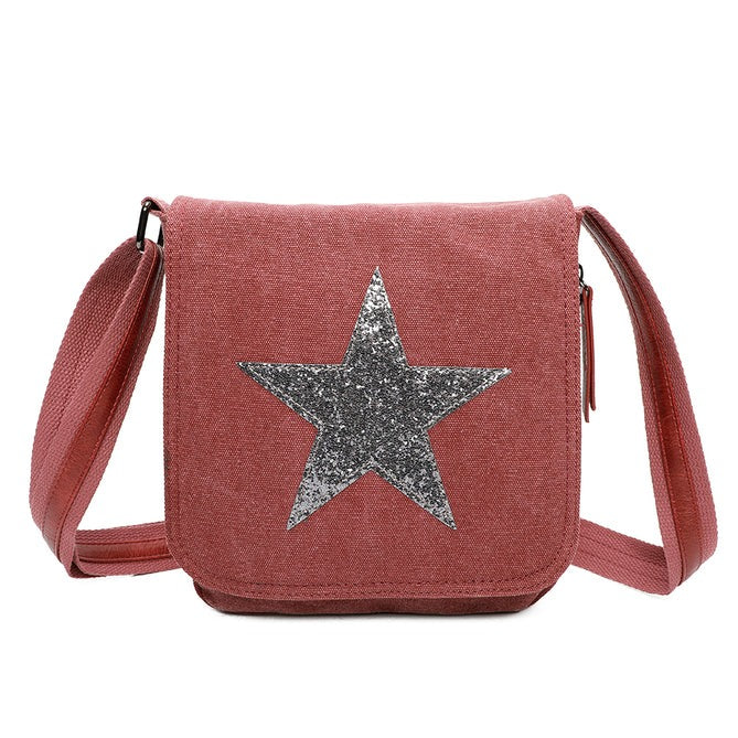 Craze London Star Canvas Shoulder Bag