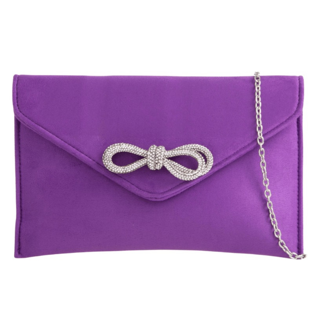 Craze London Suede Diamante Bow Clutch Bag for Women