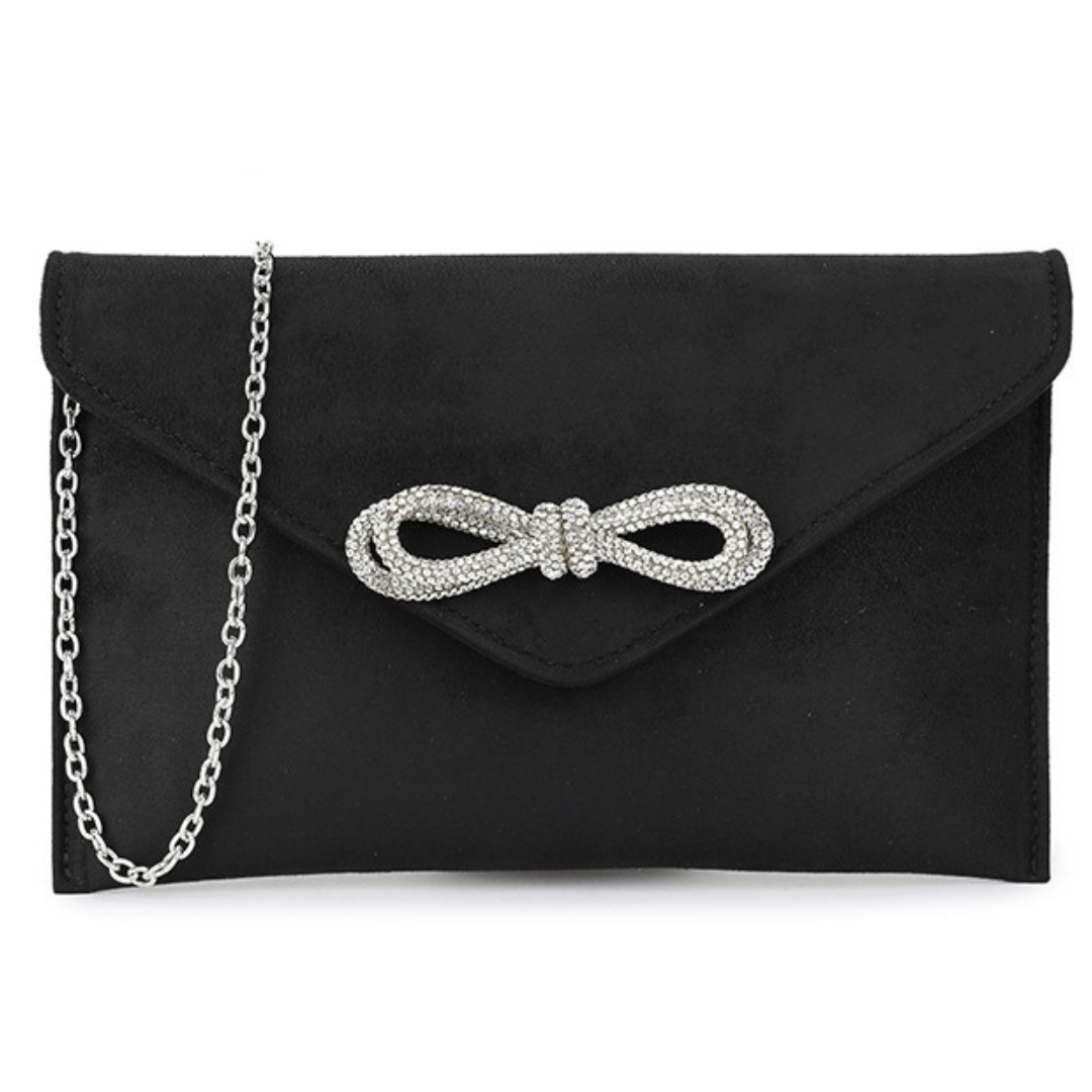 Craze London Suede Diamante Bow Clutch Bag for Women