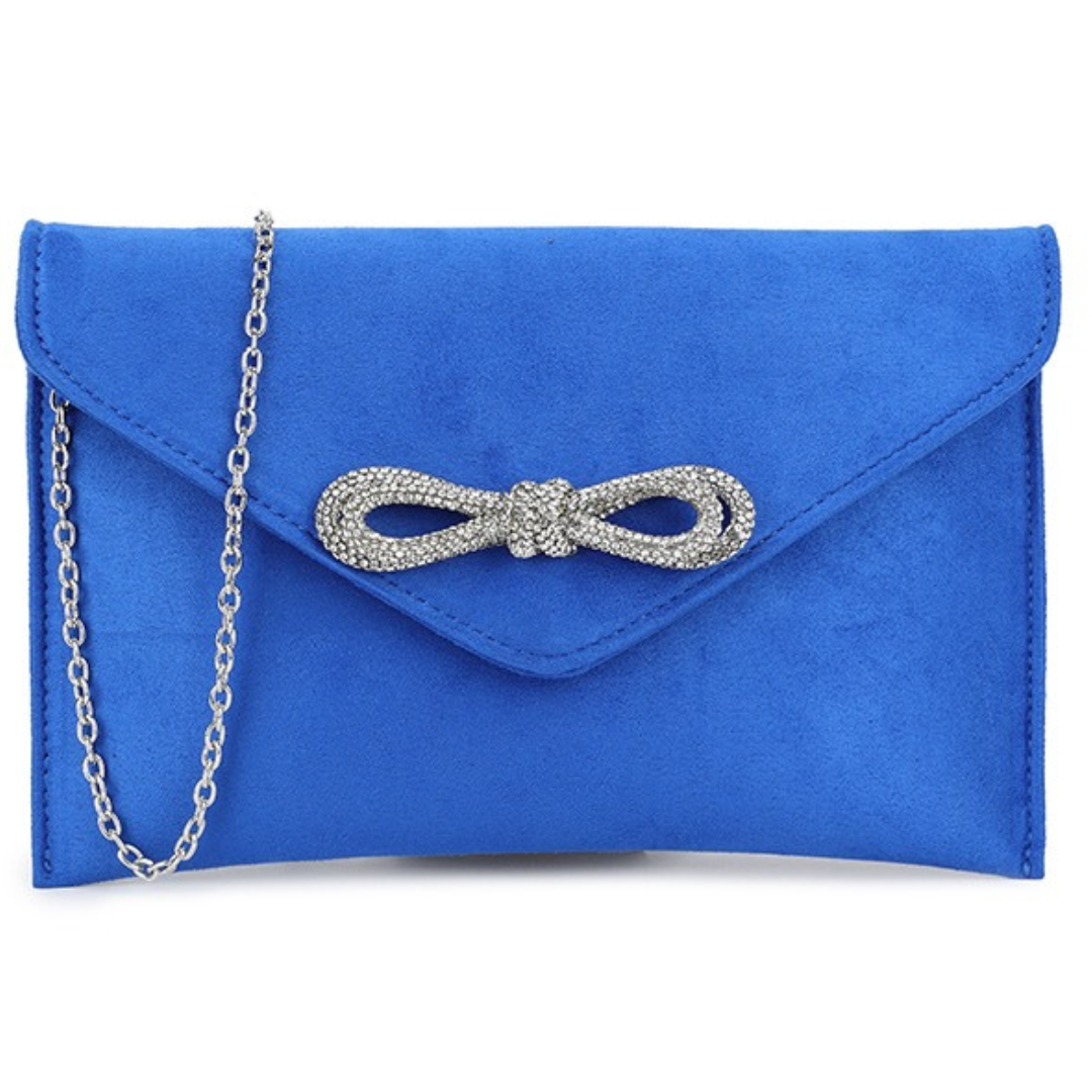 Craze London Suede Diamante Bow Clutch Bag for Women