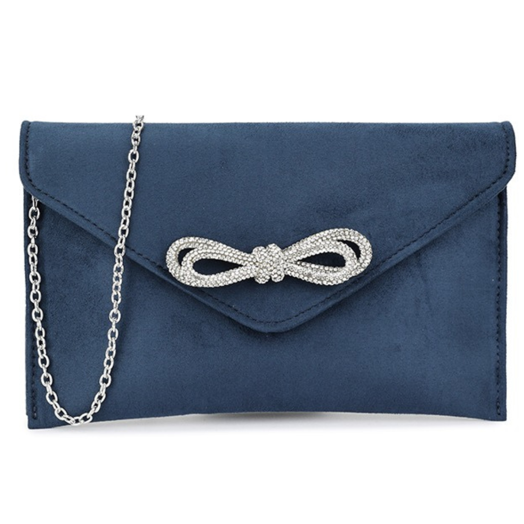 Craze London Suede Diamante Bow Clutch Bag for Women