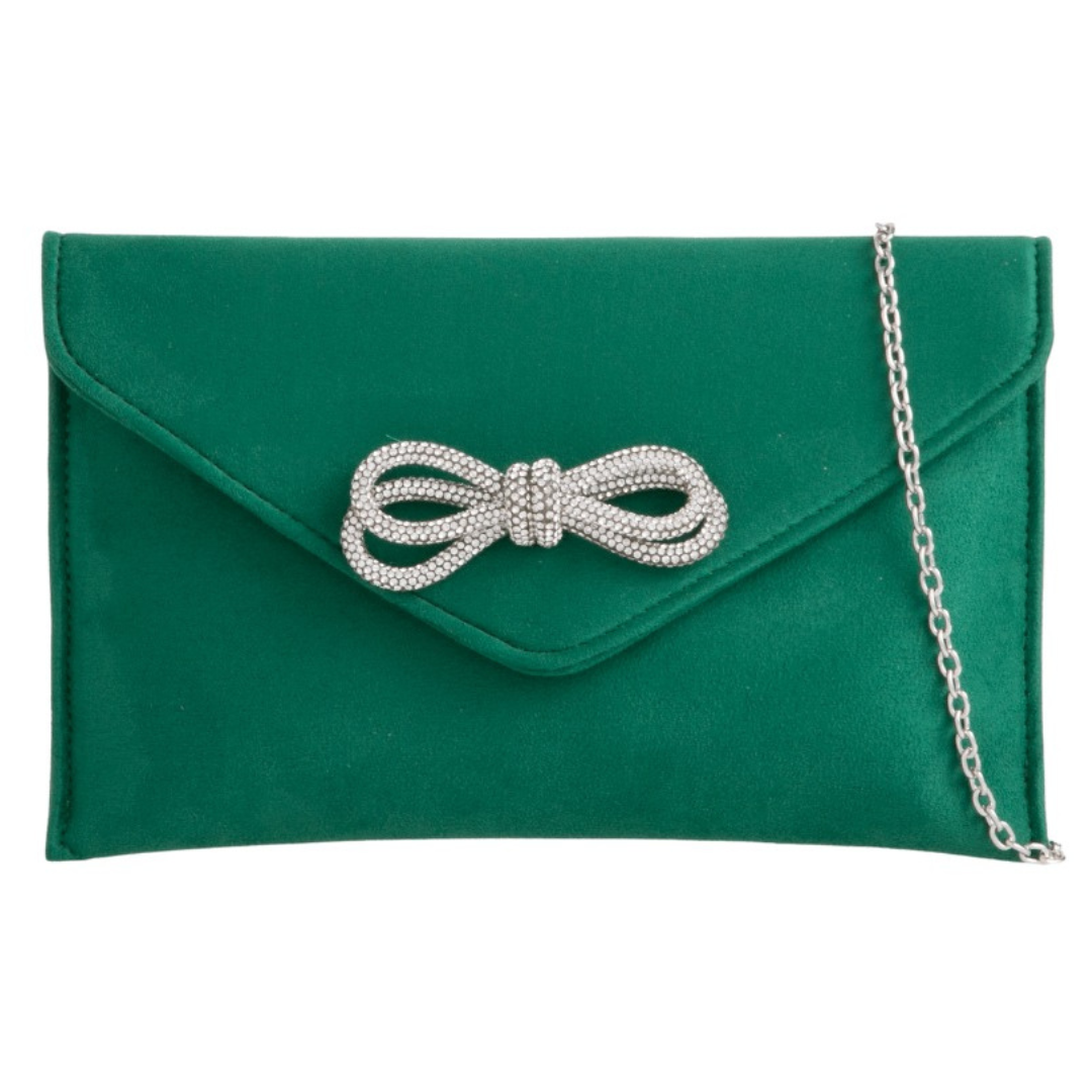 Craze London Suede Diamante Bow Clutch Bag for Women