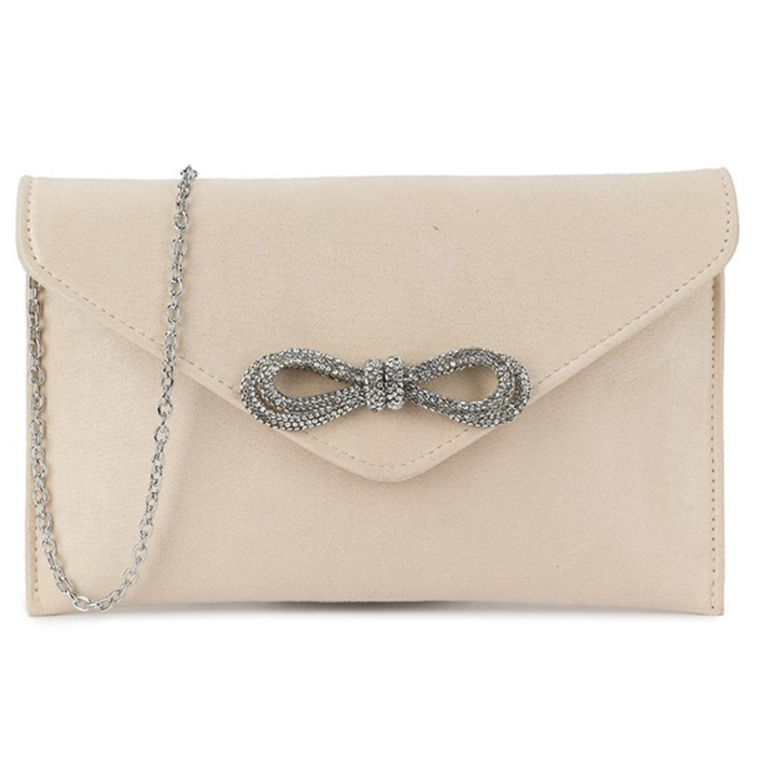 Craze London Suede Diamante Bow Clutch Bag for Women