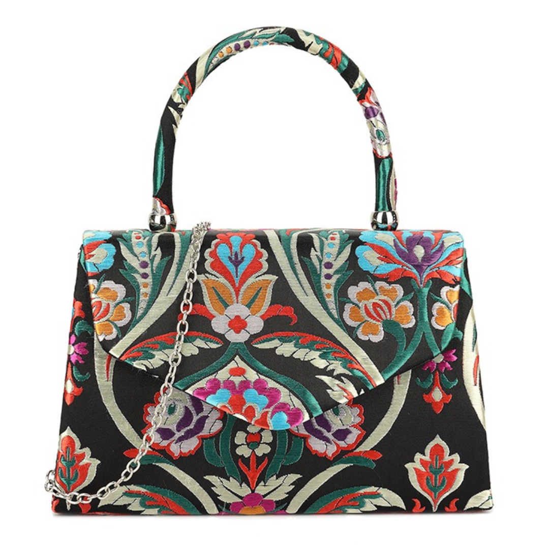 Craze London Women Top Handle Clutch Bag with 3D Floral Design