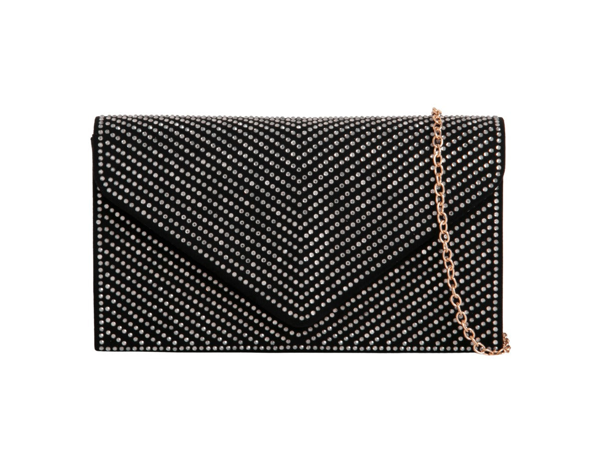 Craze London Women's Diamante Clutch Bag Faux Suede
