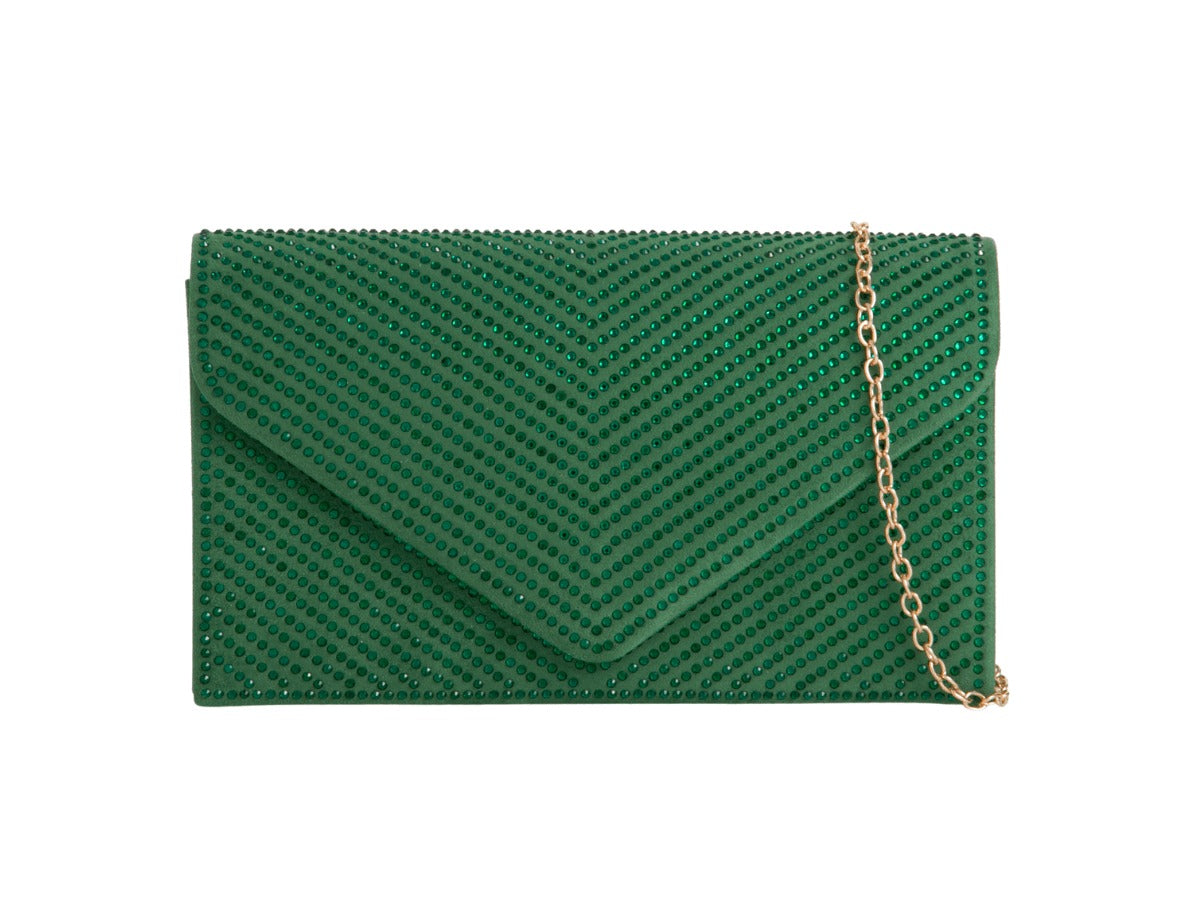 Craze London Women's Diamante Clutch Bag Faux Suede