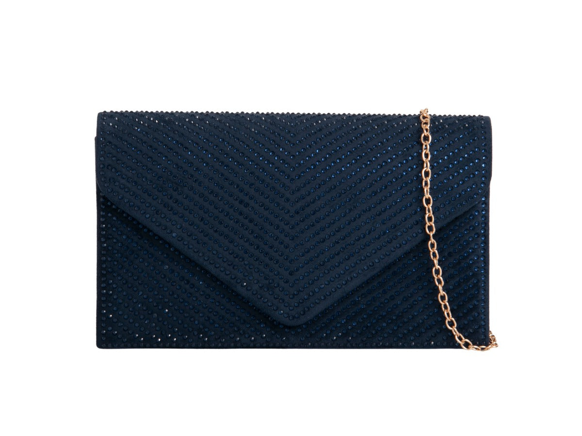 Craze London Women's Diamante Clutch Bag Faux Suede