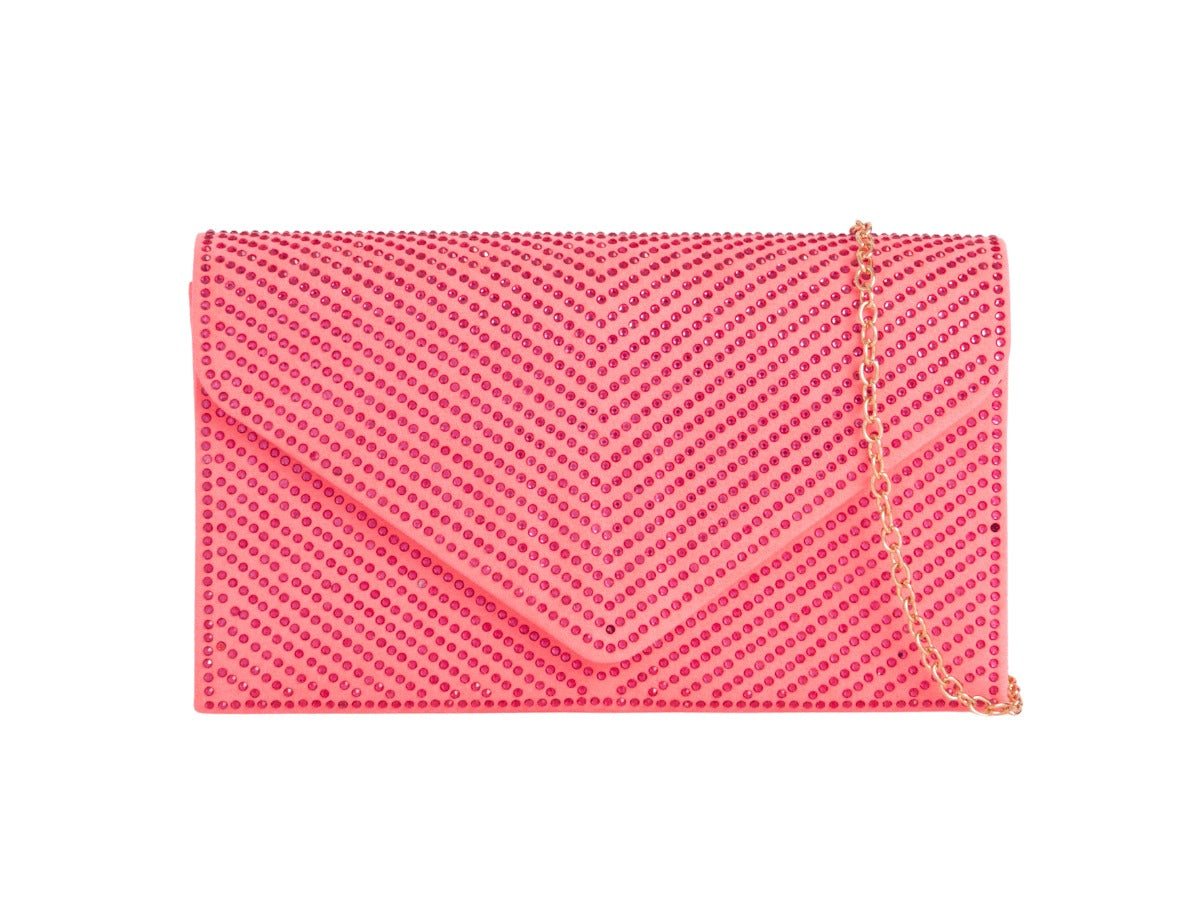 Craze London Women's Diamante Clutch Bag Faux Suede