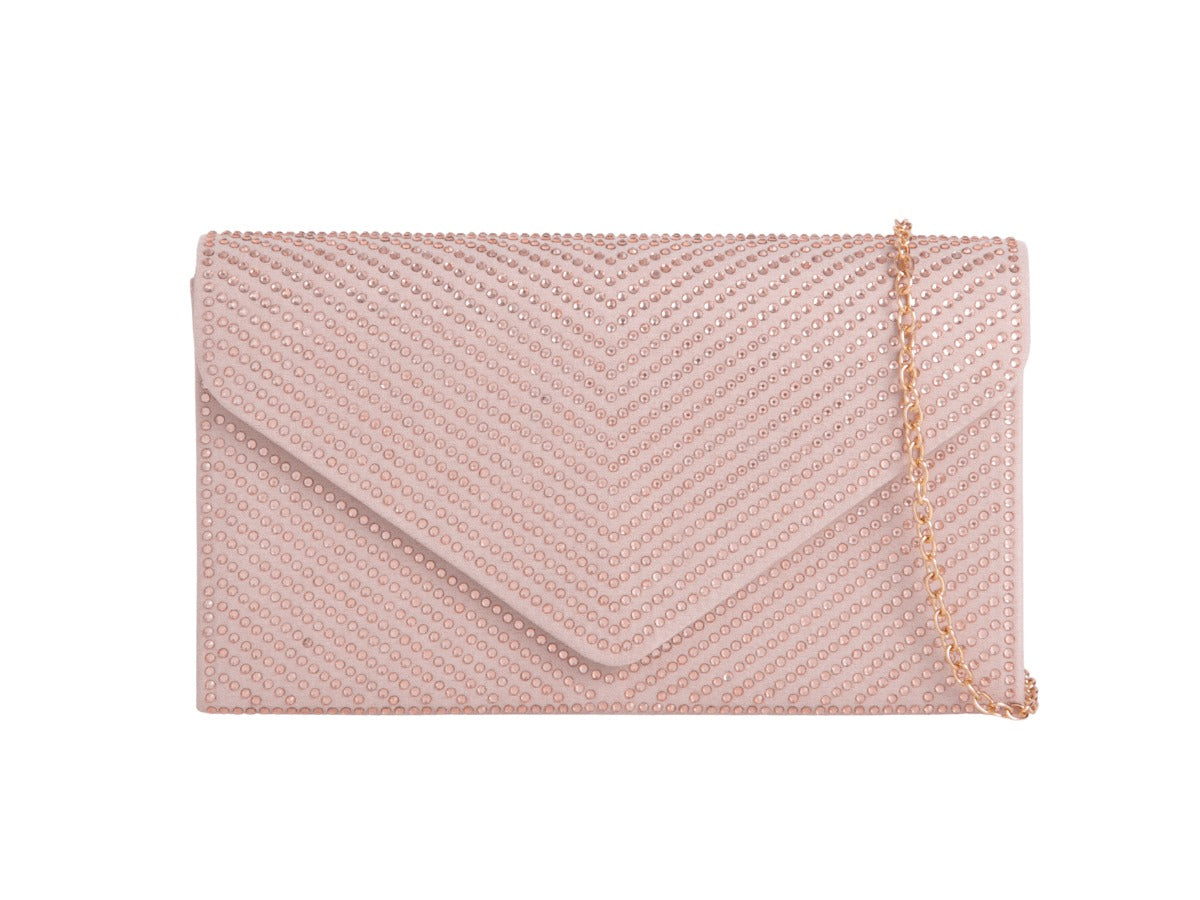 Craze London Women's Diamante Clutch Bag Faux Suede