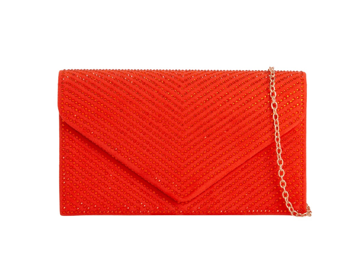 Craze London Women's Diamante Clutch Bag Faux Suede