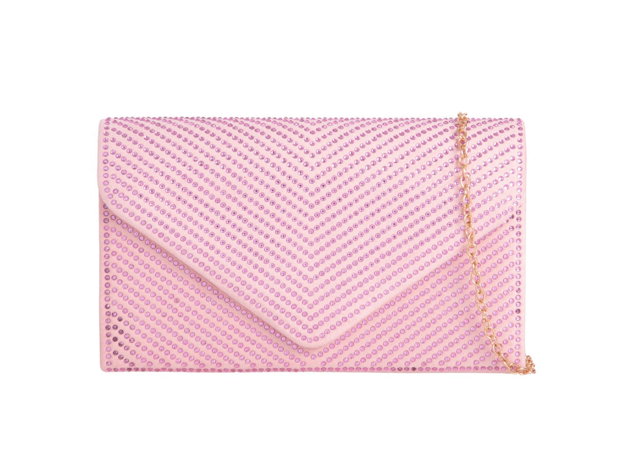 Craze London Women's Diamante Clutch Bag Faux Suede