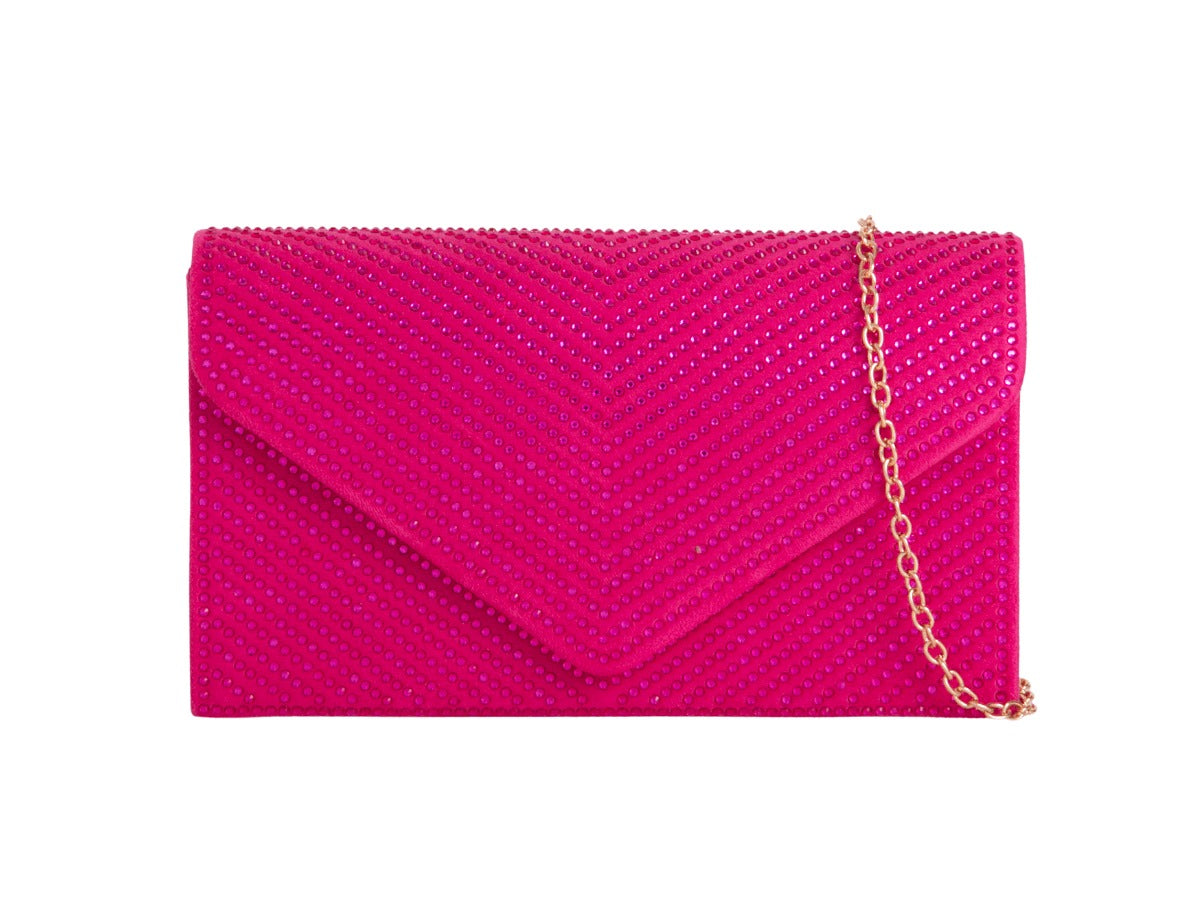 Craze London Women's Diamante Clutch Bag Faux Suede