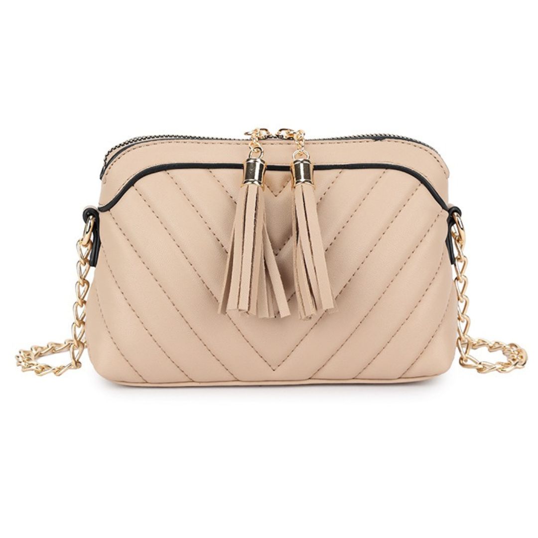 Craze London Women's handbags - Small, embossed with tassels, and designed for crossbody or shoulder wear.