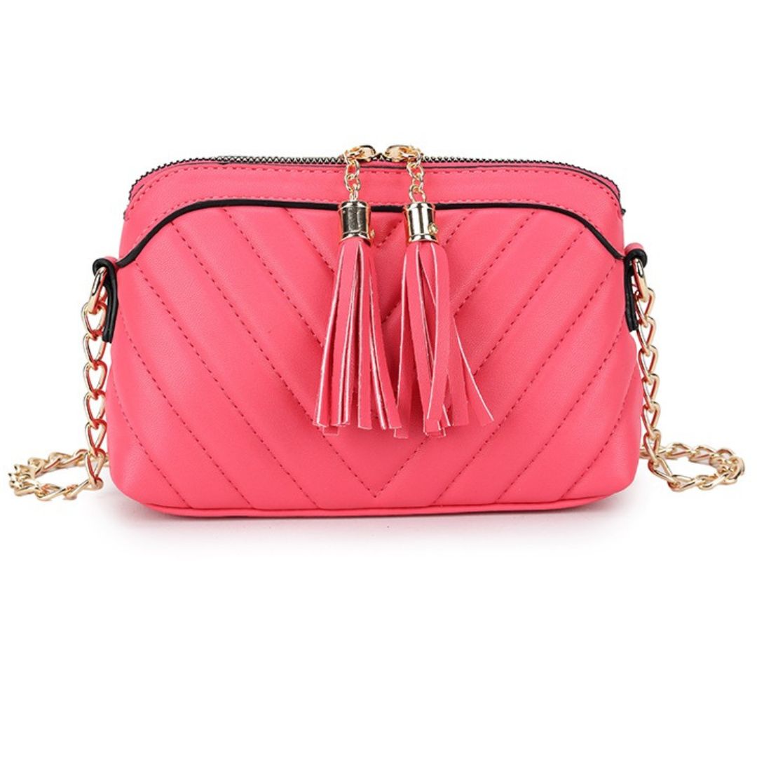 Craze London Women's handbags - Small, embossed with tassels, and designed for crossbody or shoulder wear.