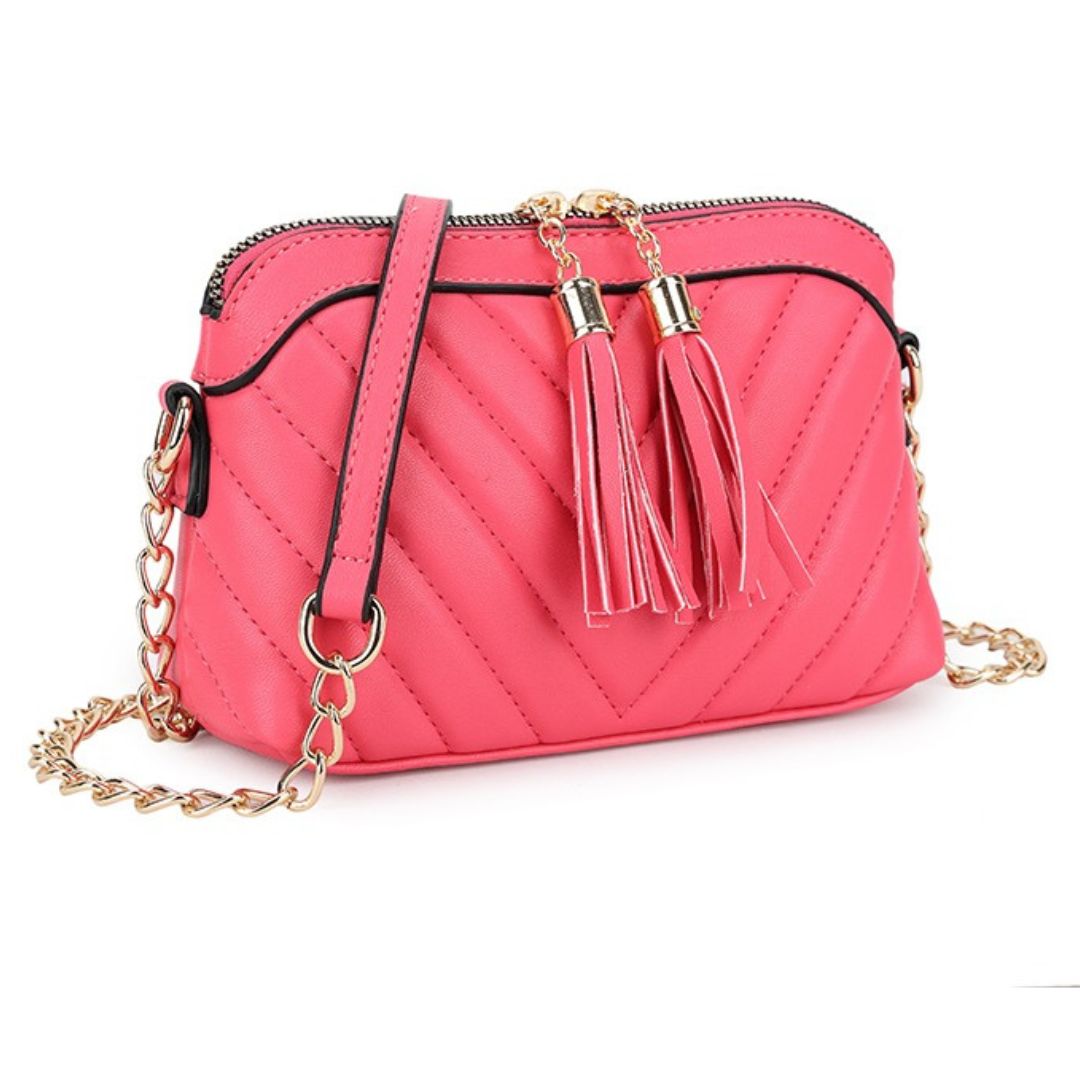 Craze London Women's handbags - Small, embossed with tassels, and designed for crossbody or shoulder wear.