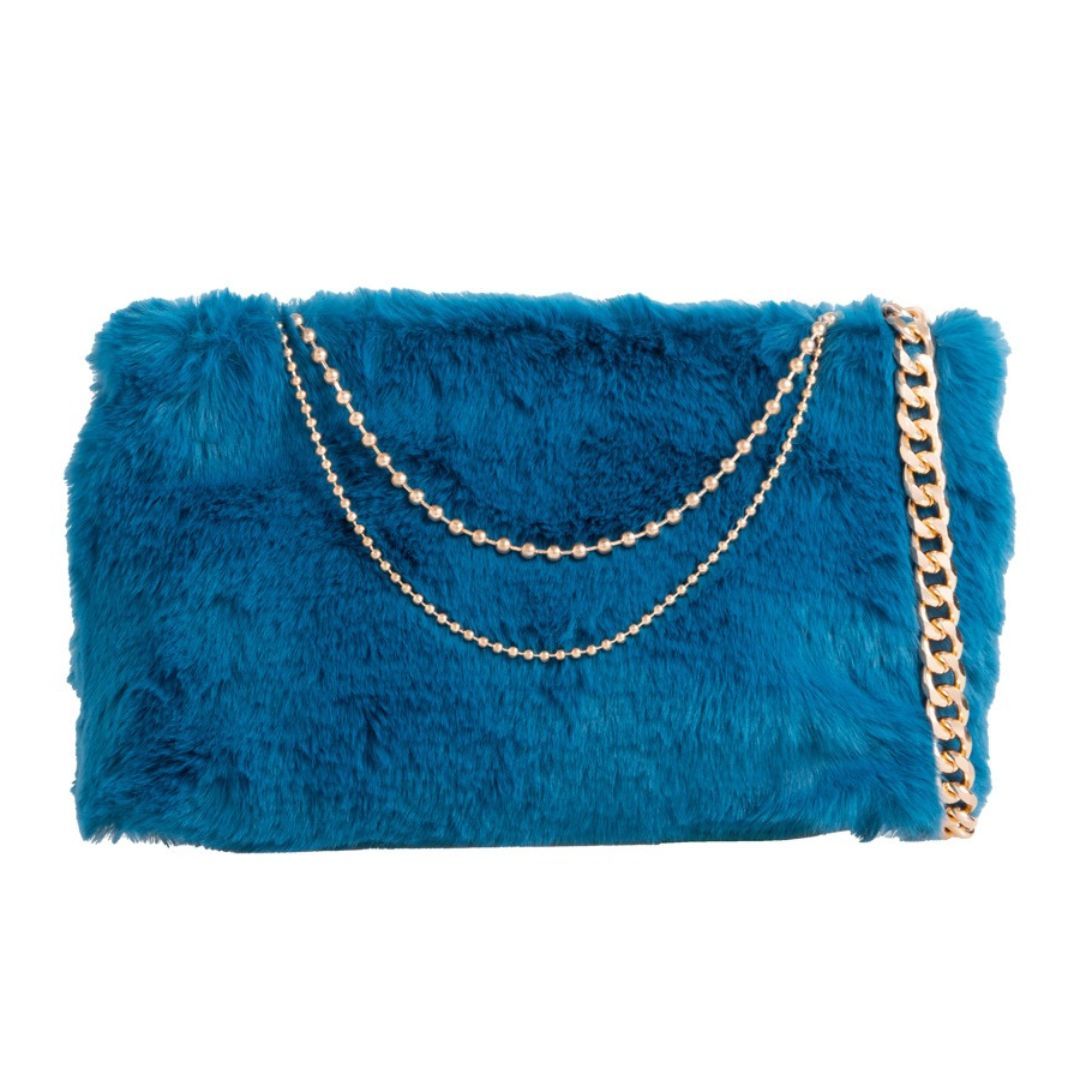 Craze London Womens Oversized crossbody clutch bag with fur look chain design