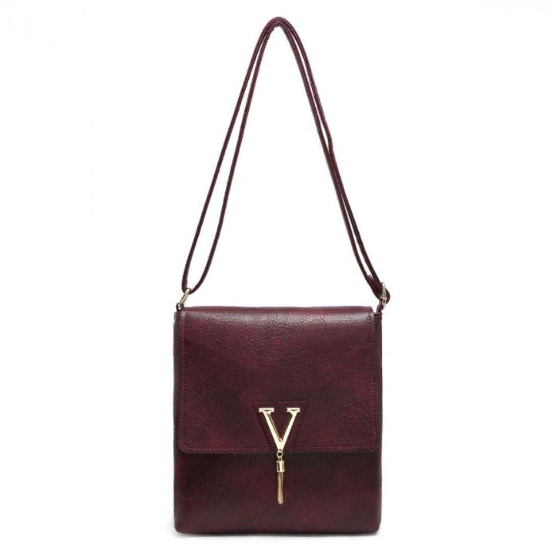 Craze London Cross Body Handbag with flap over cover with V badge