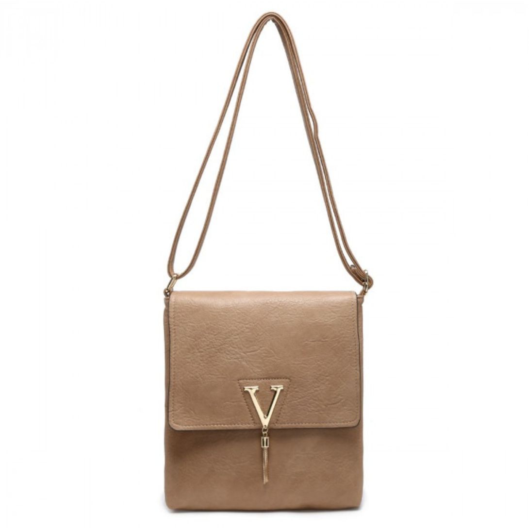 Craze London Cross Body Handbag with flap over cover with V badge