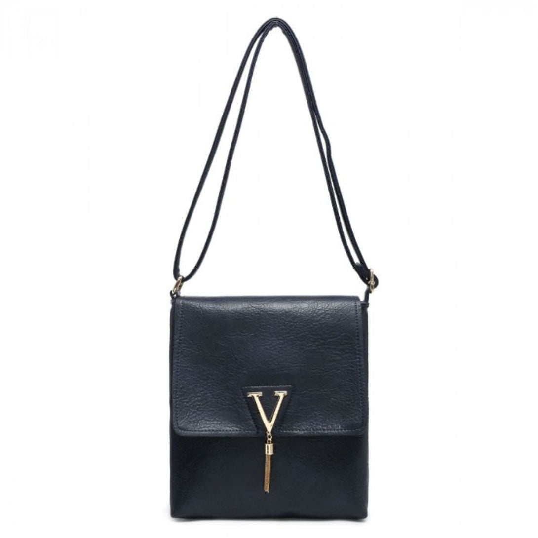 Craze London Cross Body Handbag with flap over cover with V badge