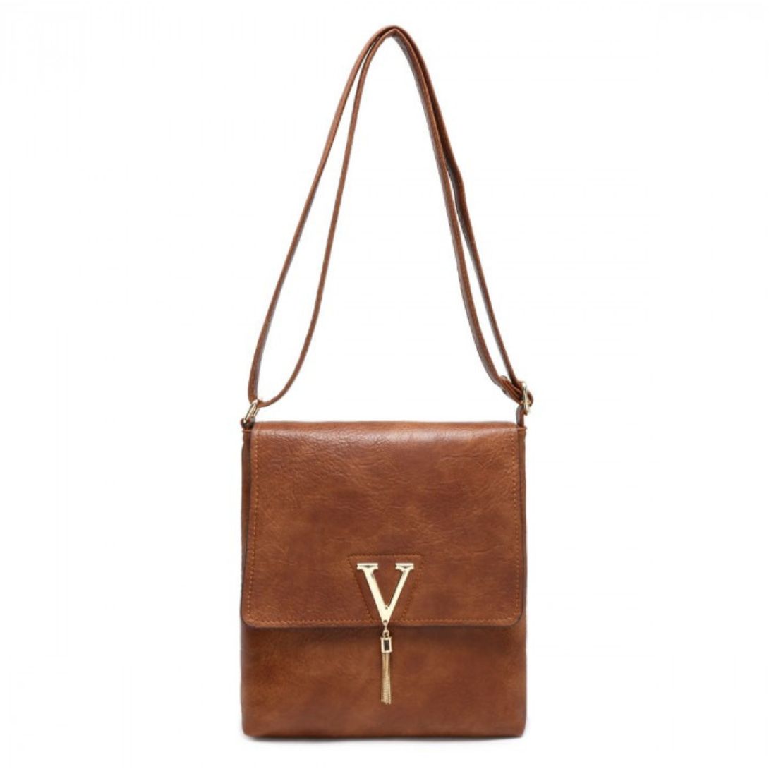 Craze London Cross Body Handbag with flap over cover with V badge