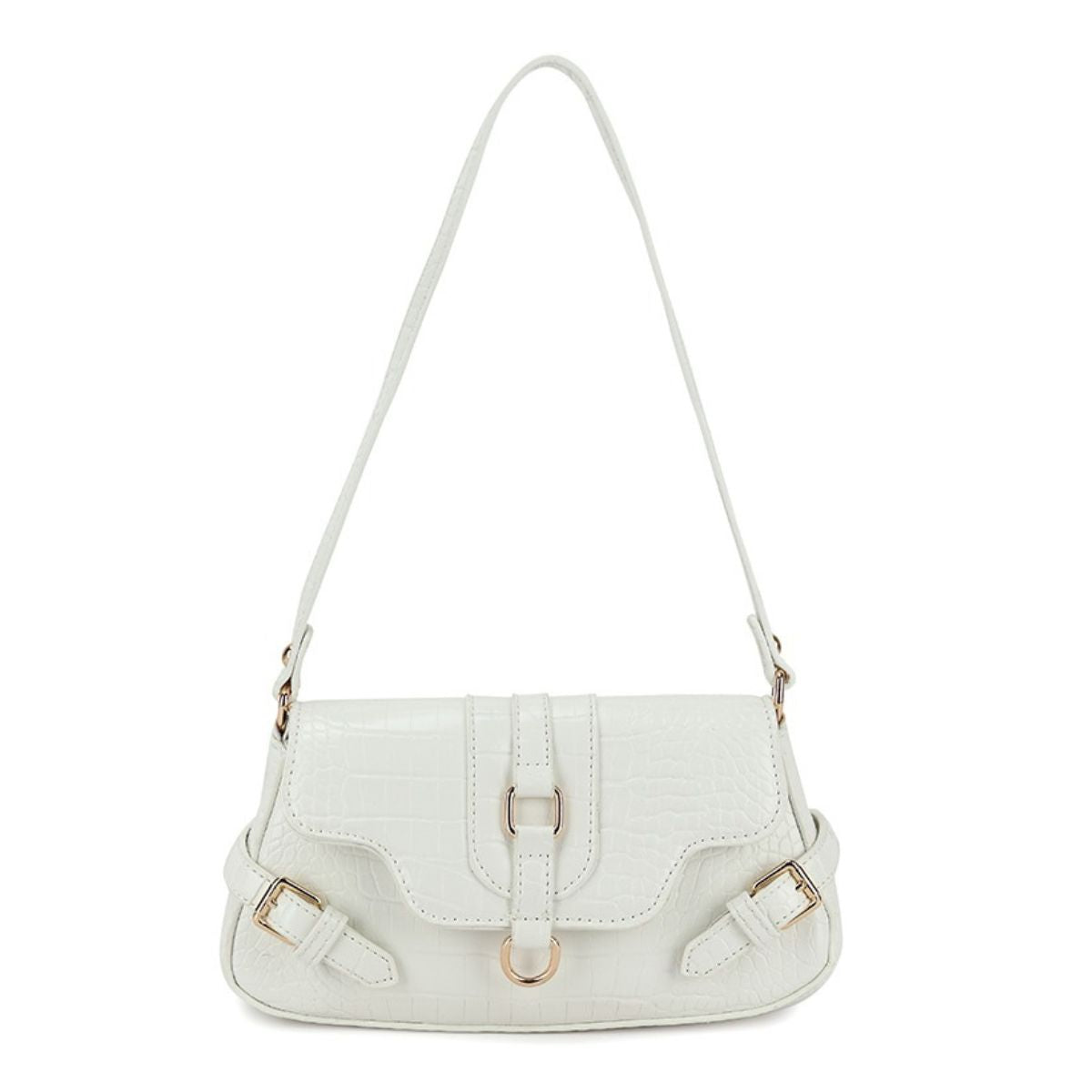 Faux Leather Croc Designer Buckle Detail Shoulder Bag