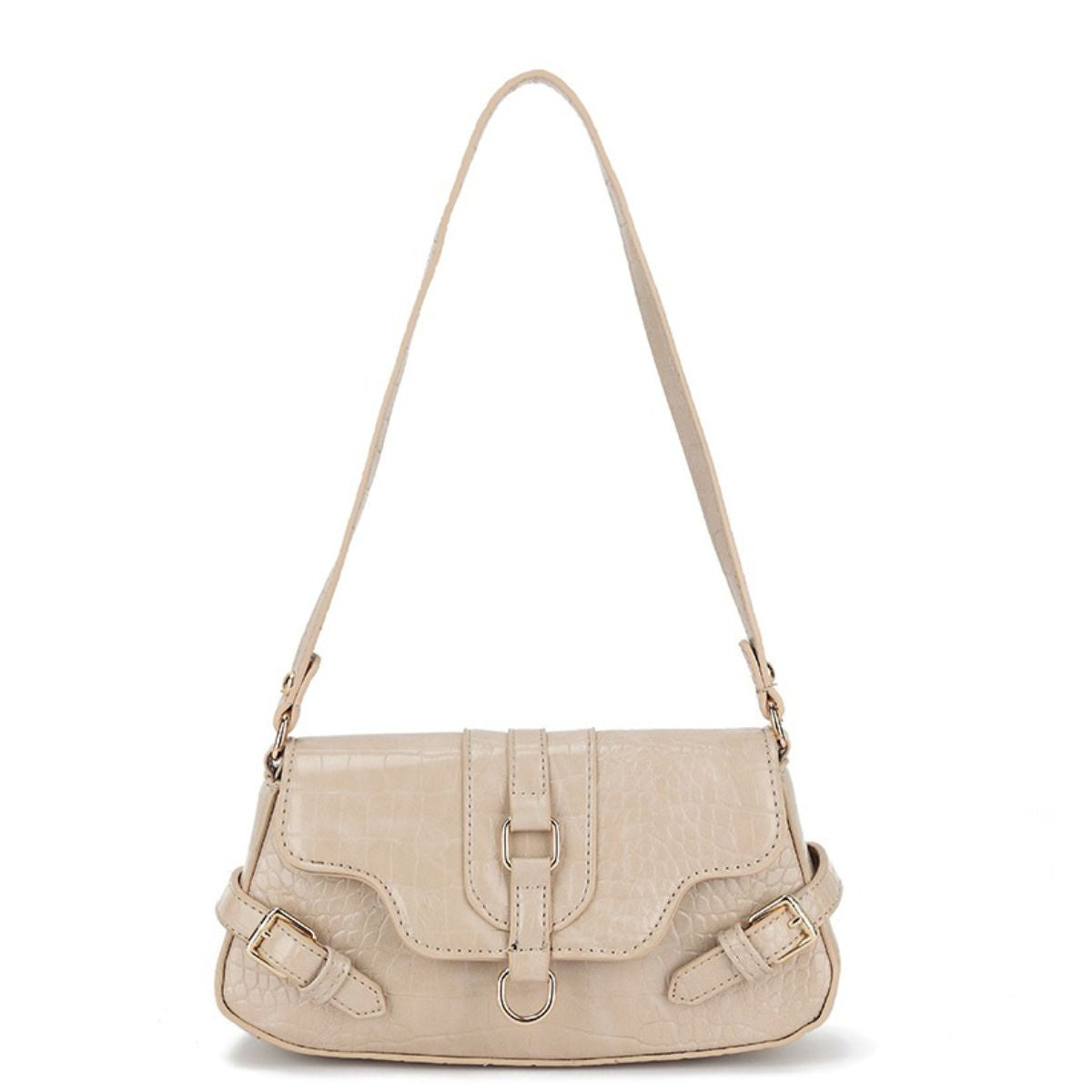 Faux Leather Croc Designer Buckle Detail Shoulder Bag