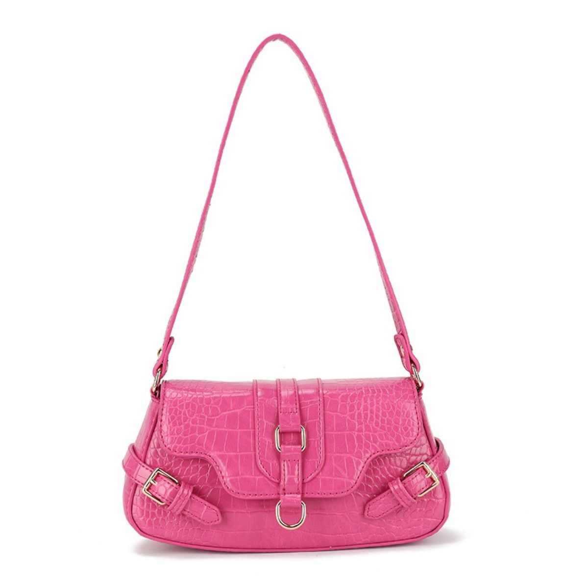 Faux Leather Croc Designer Buckle Detail Shoulder Bag